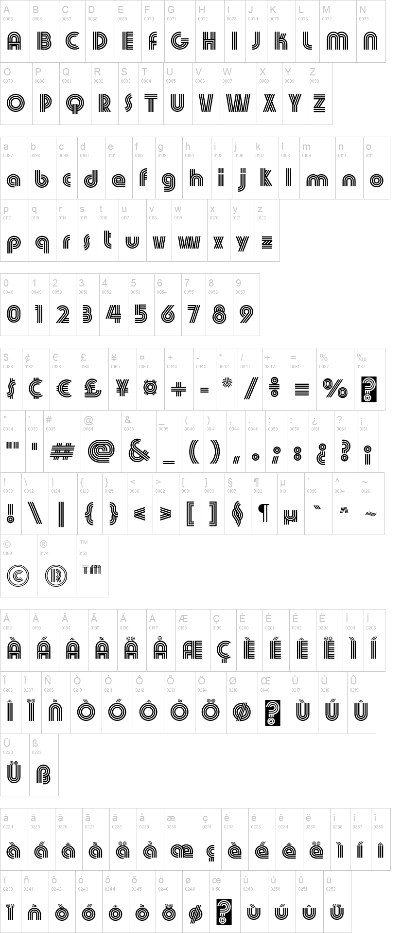 60s Pop 字体字形表