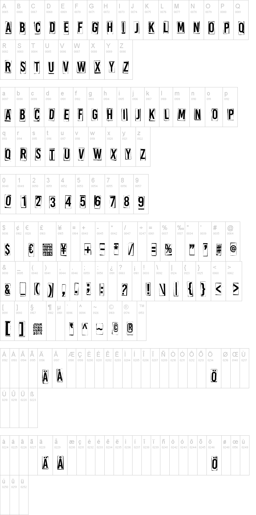 A Box For 字体字形表