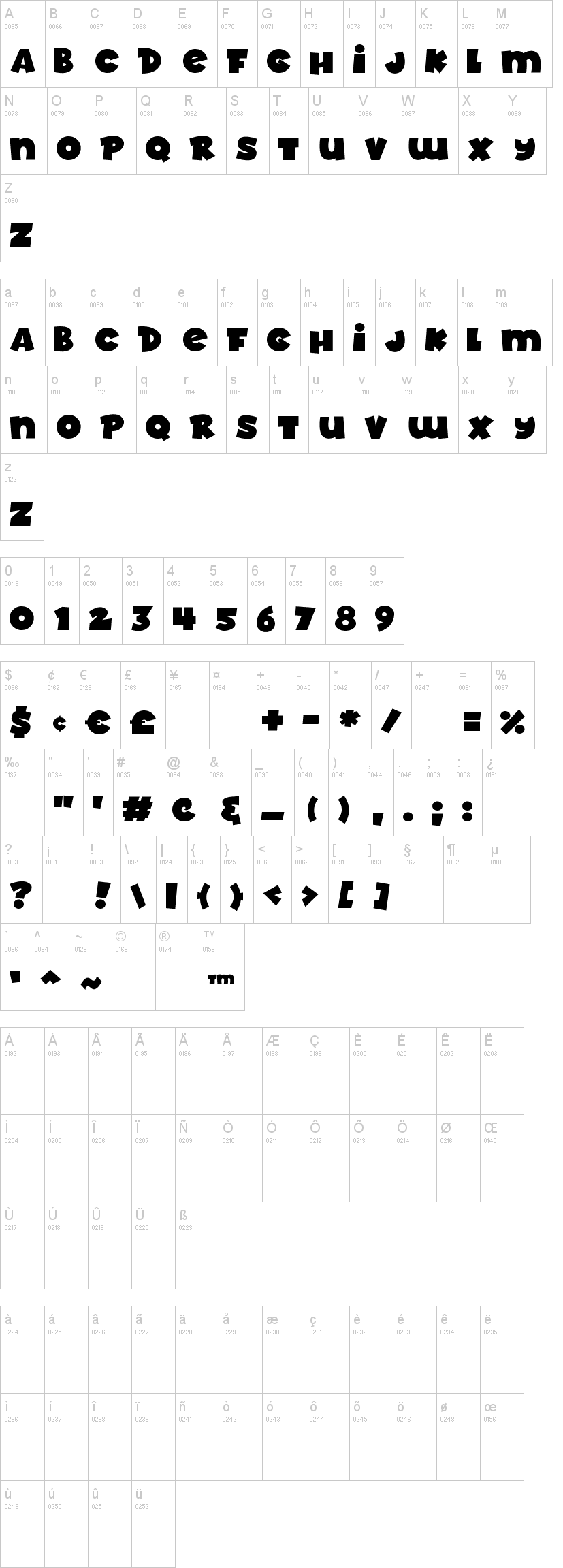 Adorable 字体字形表