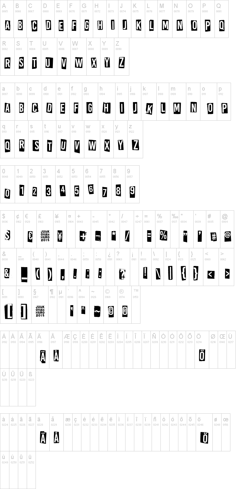All Rights Reserved 字体字形表