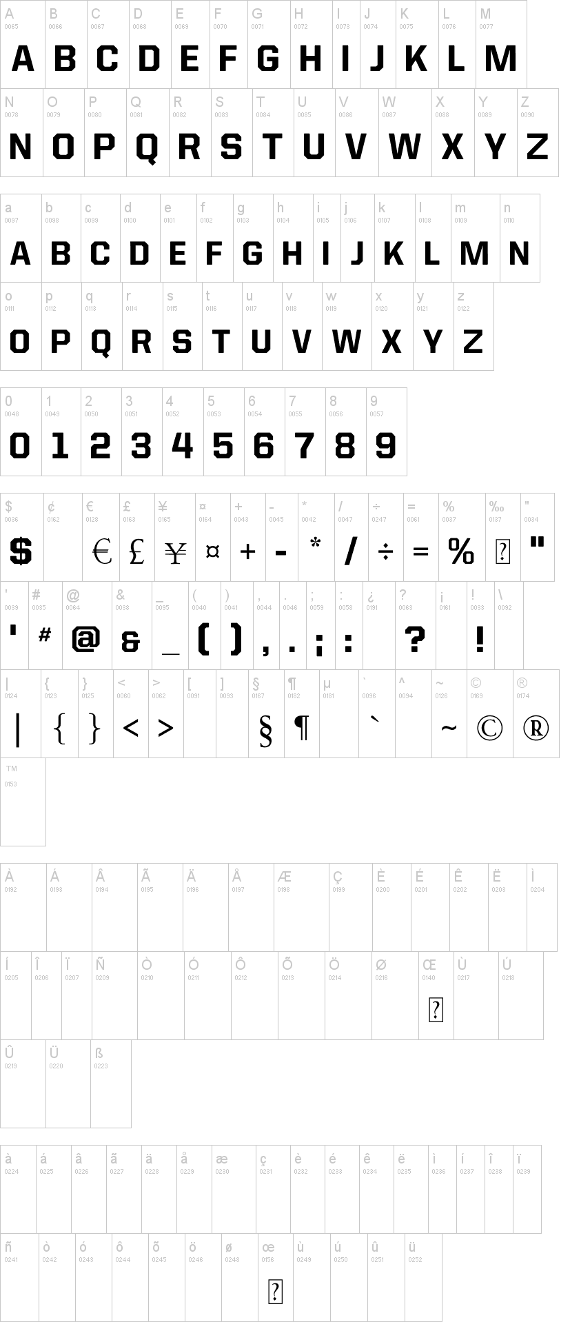 Allstar4 字体字形表