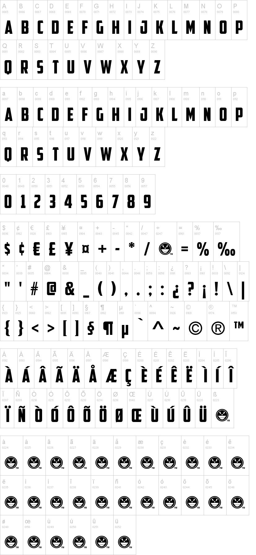 American Captain 字体字形表