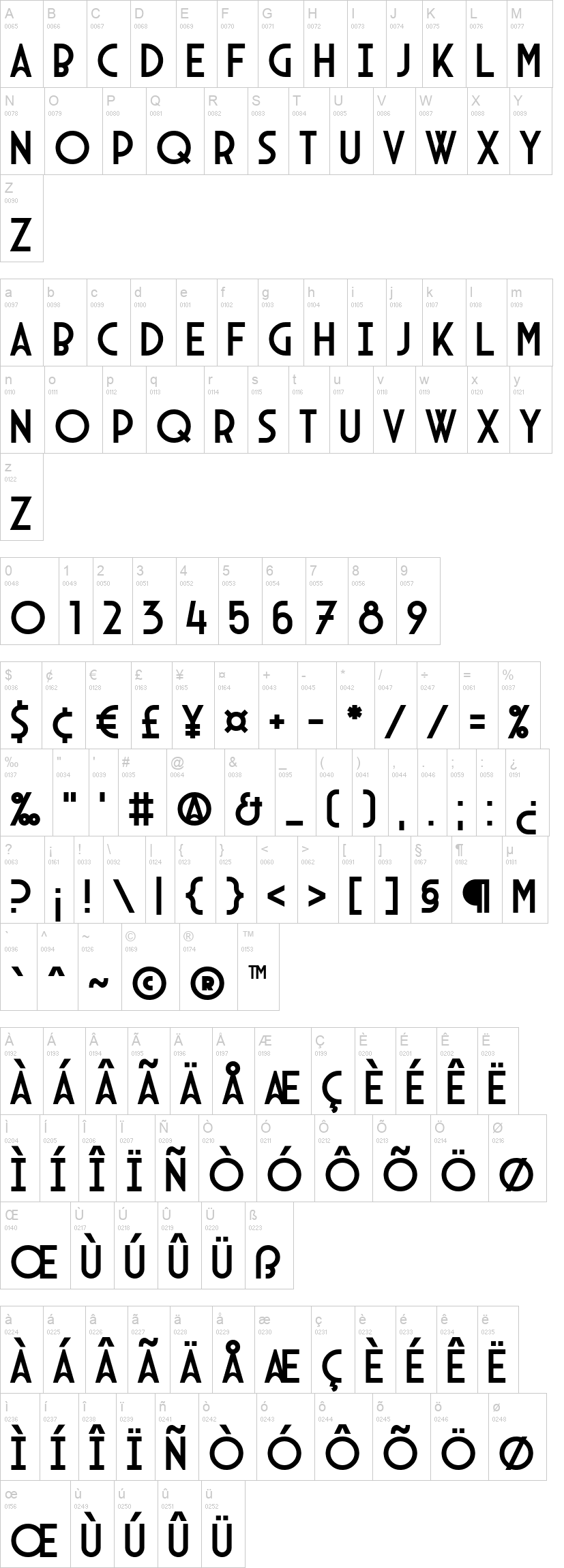 Arcane Nine 字体字形表