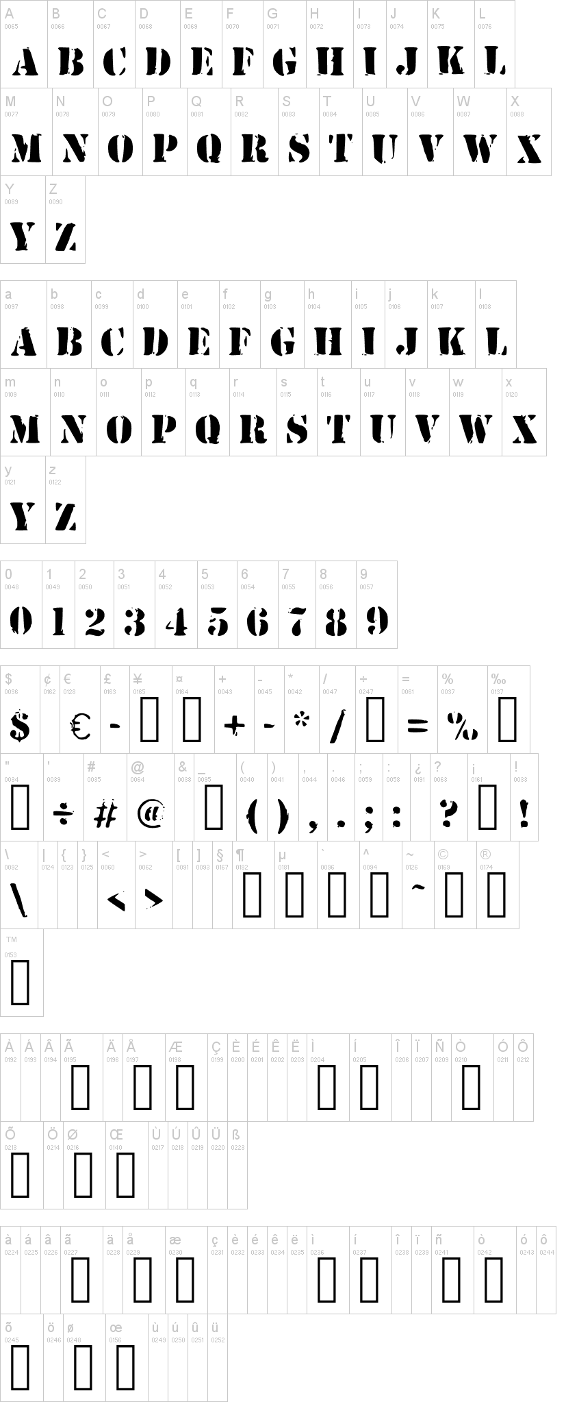 Army Stamp 字体字形表