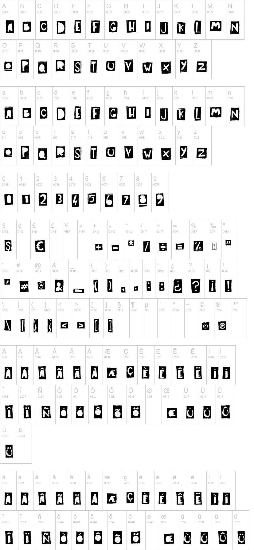 Art Post 字体字形表