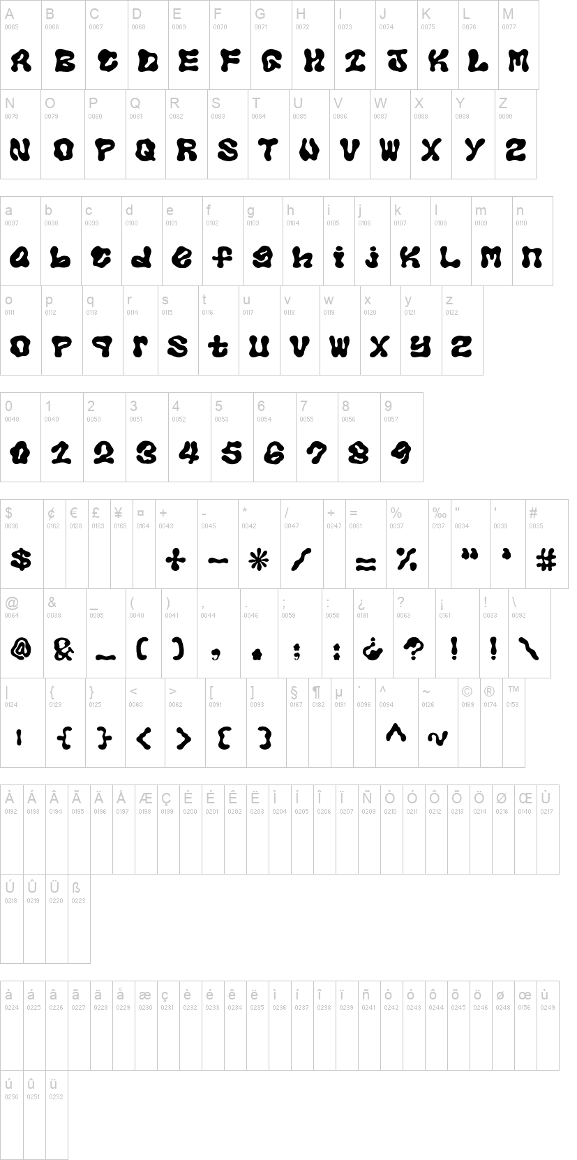 Aurora Pro 字体字形表