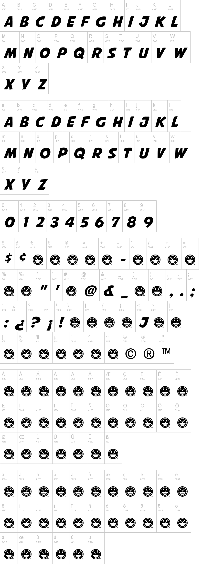 Avengeance Mightiest Avenger 字体字形表