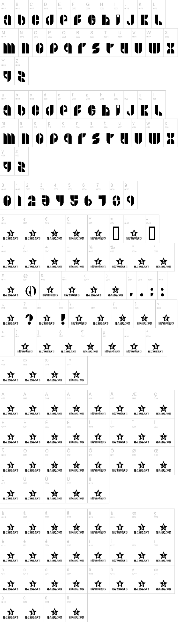 B Side 字体字形表