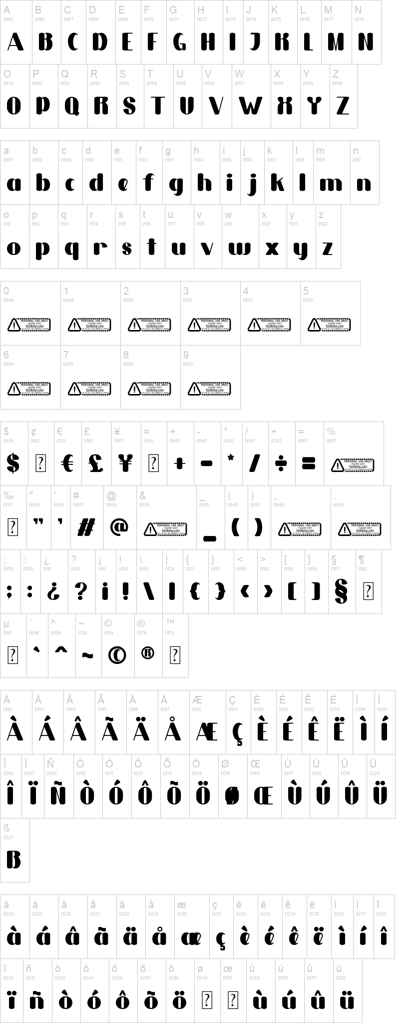Baby Cute 字体字形表