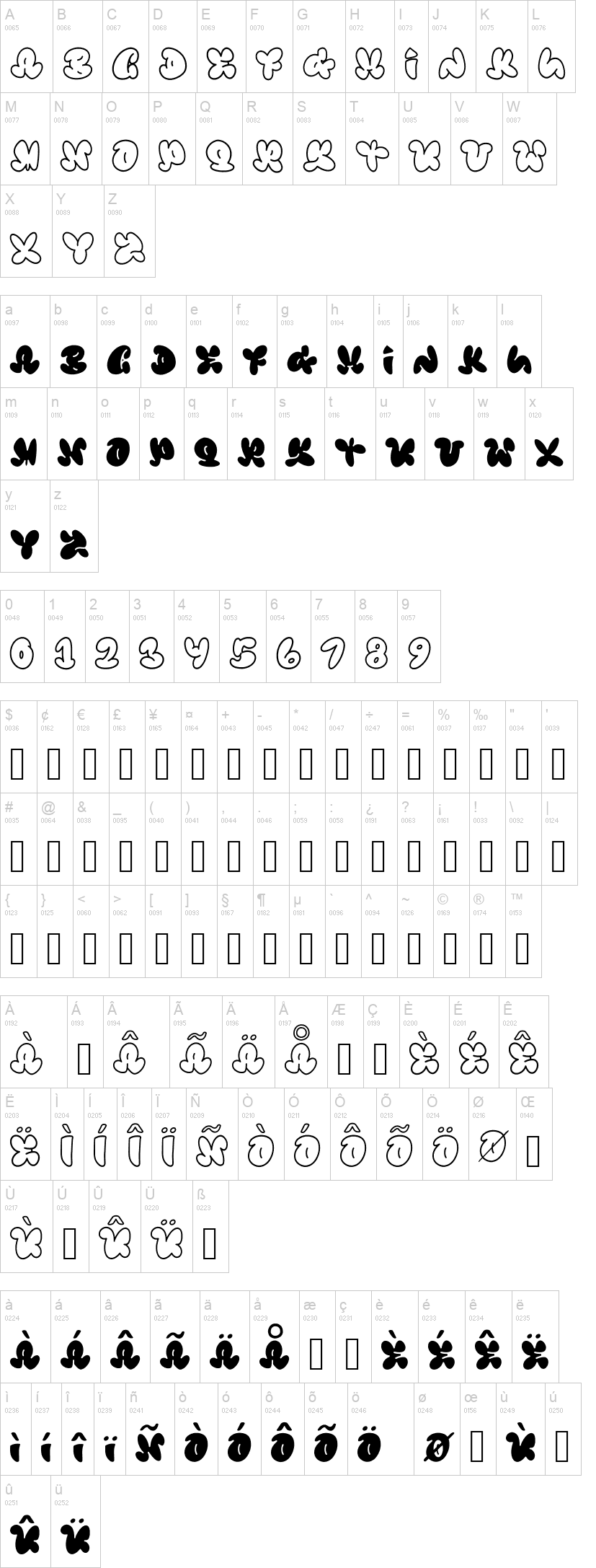 Babybee 字体字形表