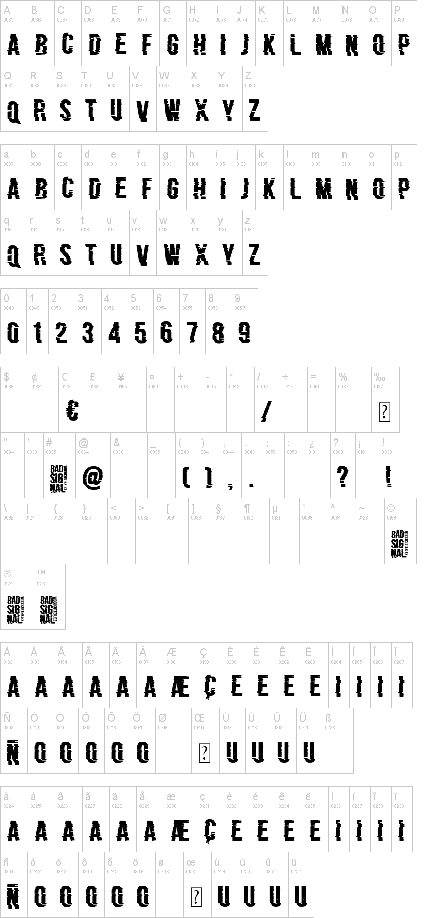 Bad Signal 字体字形表