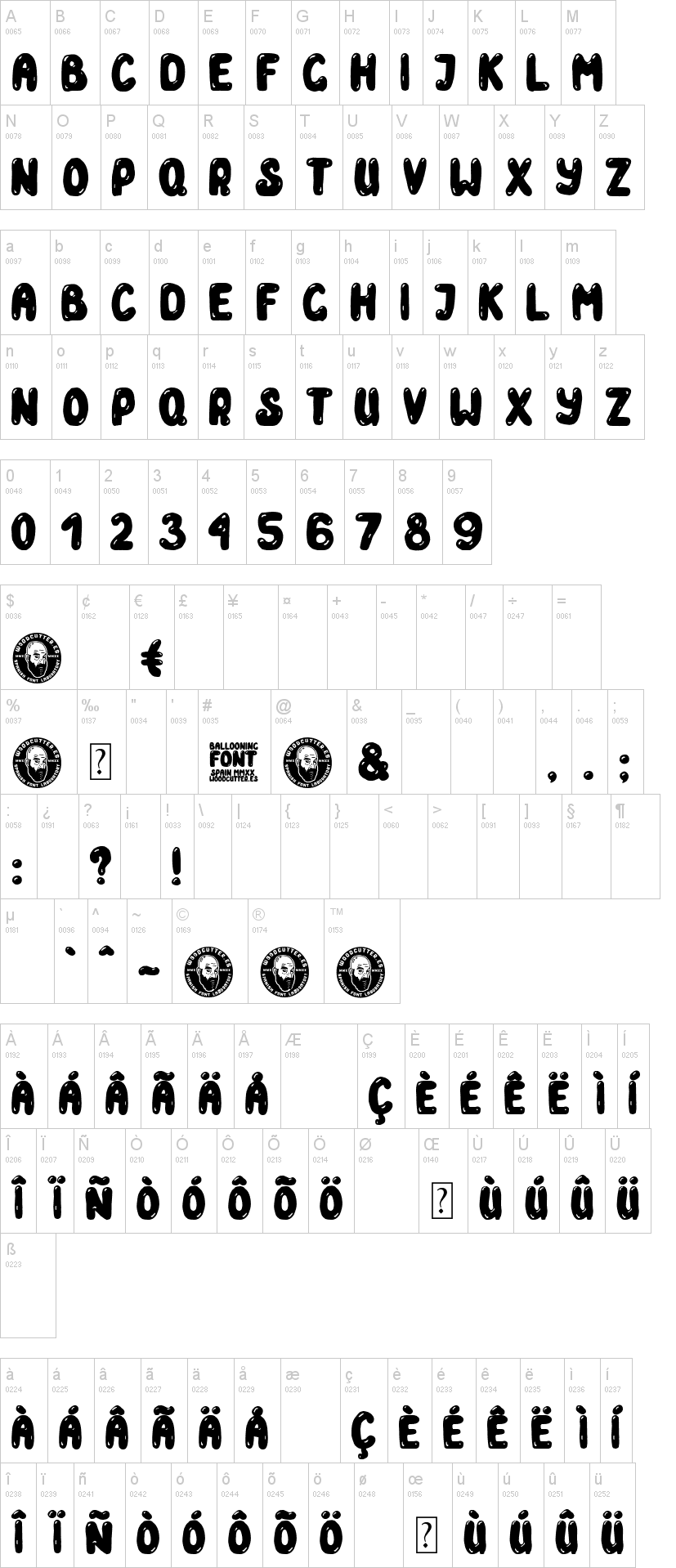Ballooning 字体字形表