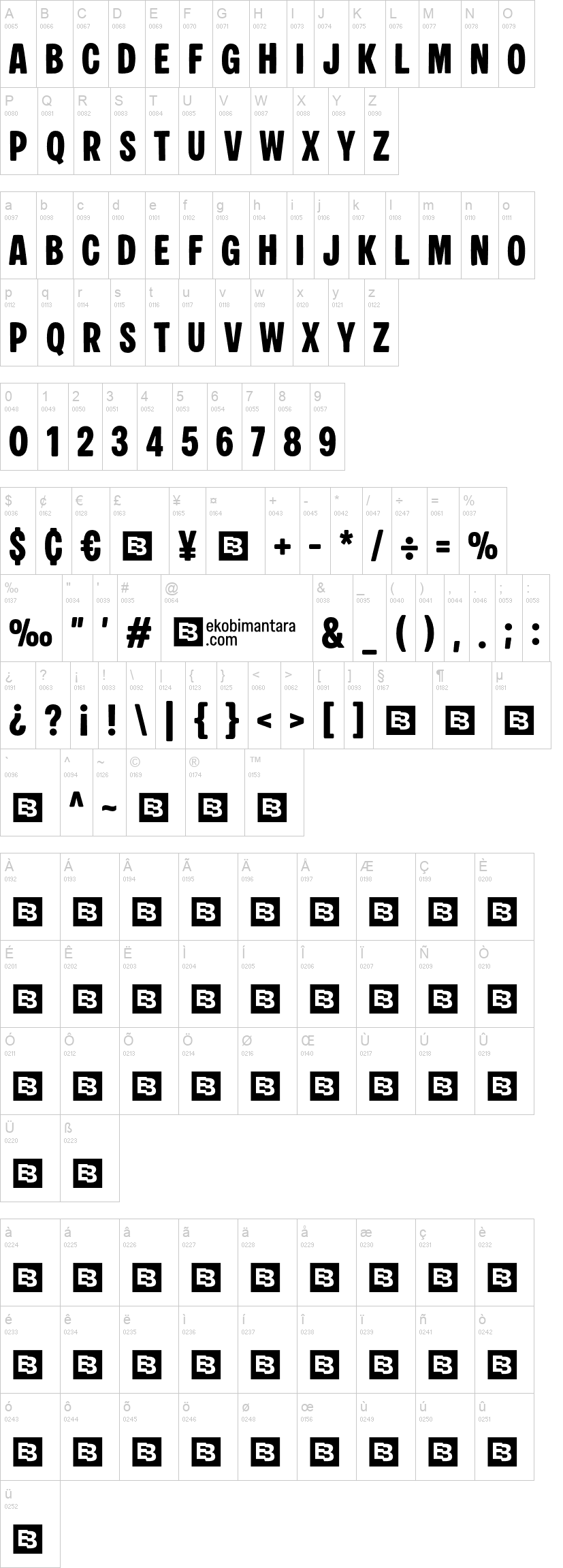 Barber Chop 字体字形表