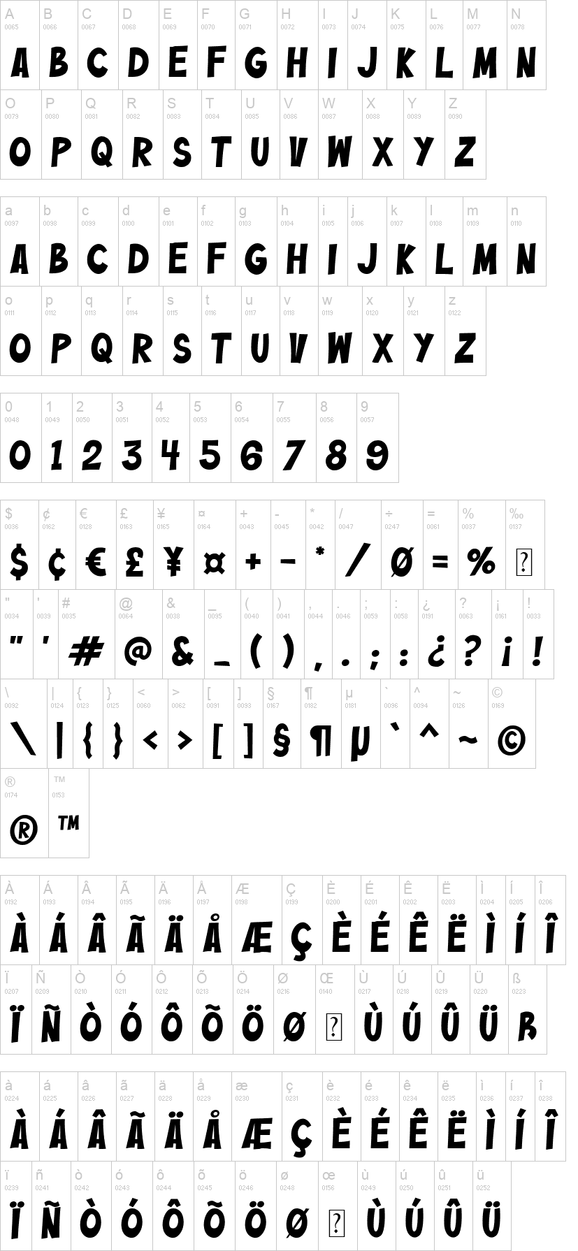 Bazinga! 字体字形表