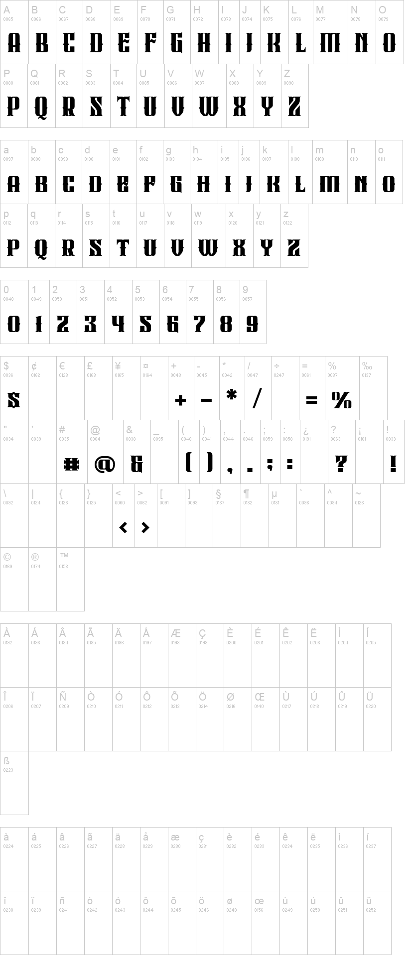 Black Slider 字体字形表