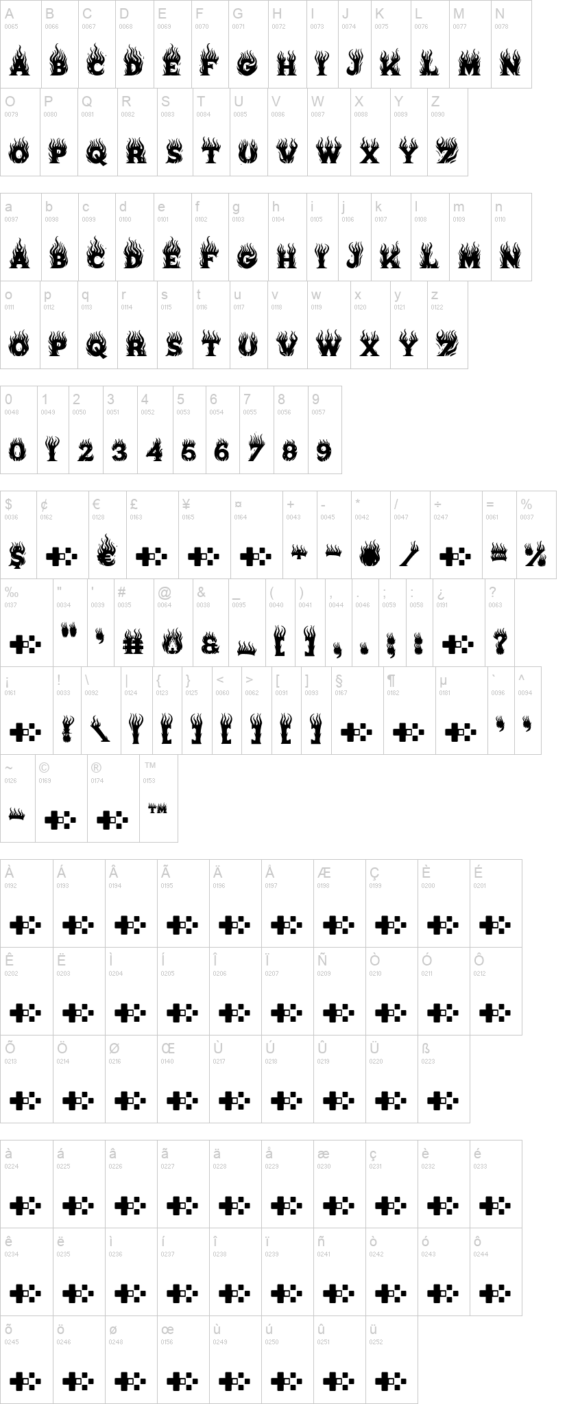 Blaze of Glory 字体字形表