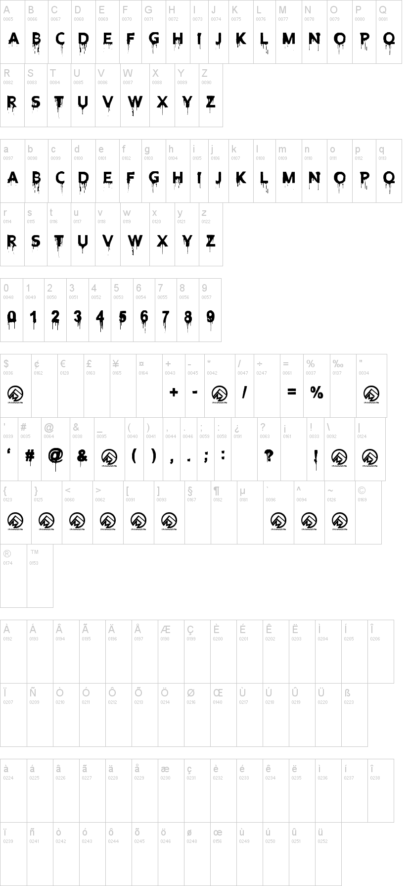 Blood Lust 字体字形表