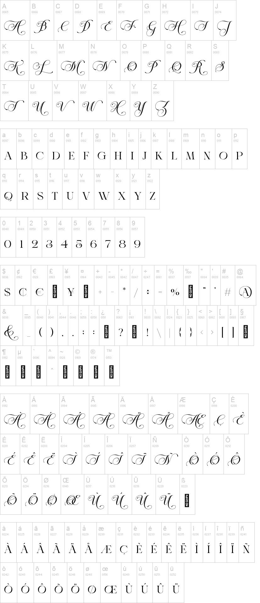 Bright Marching 字体字形表