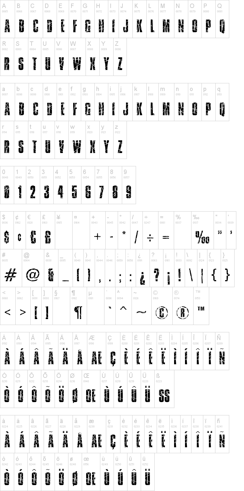 Broken Glass 字体字形表