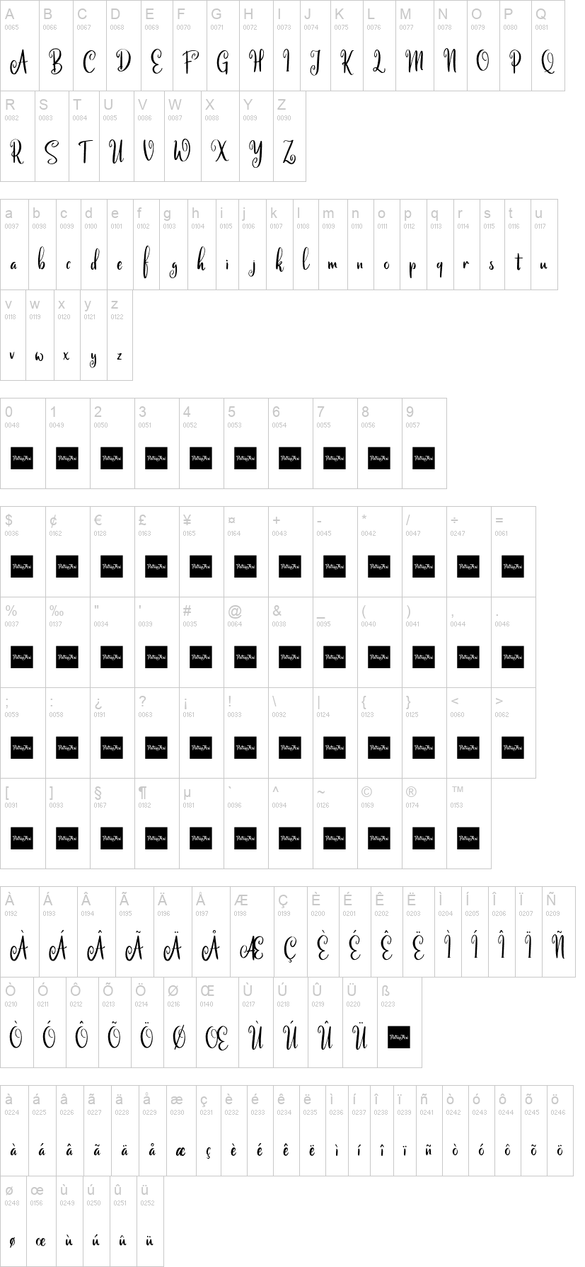 Calinastiya 字体字形表
