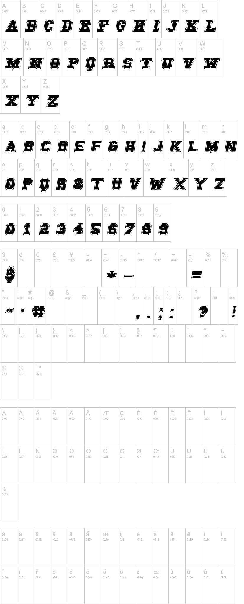 Campus A 字体字形表