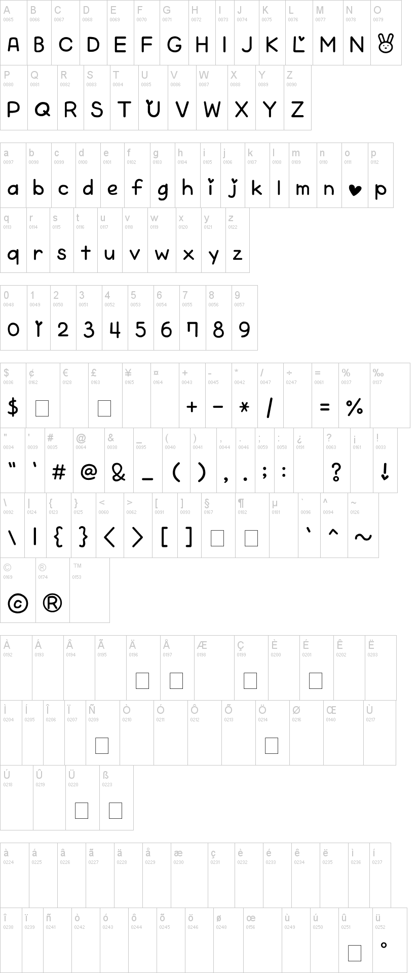 Cheeky Rabbit 字体字形表