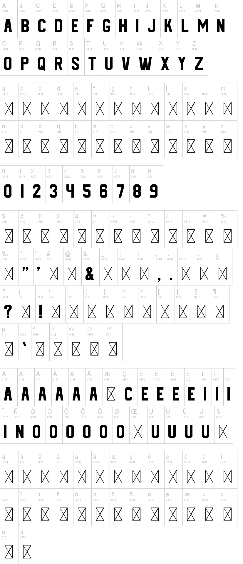 Classic 字体字形表