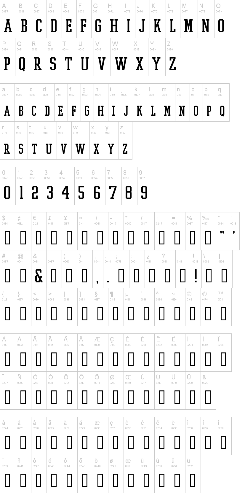 College Boy 字体字形表