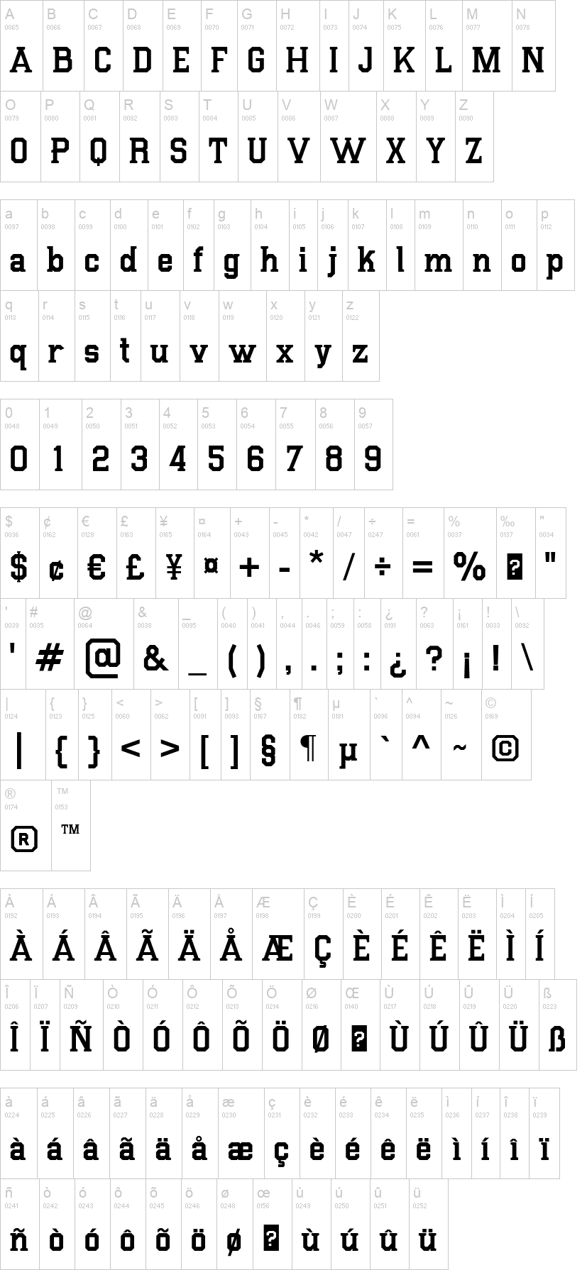 College Clean 字体字形表