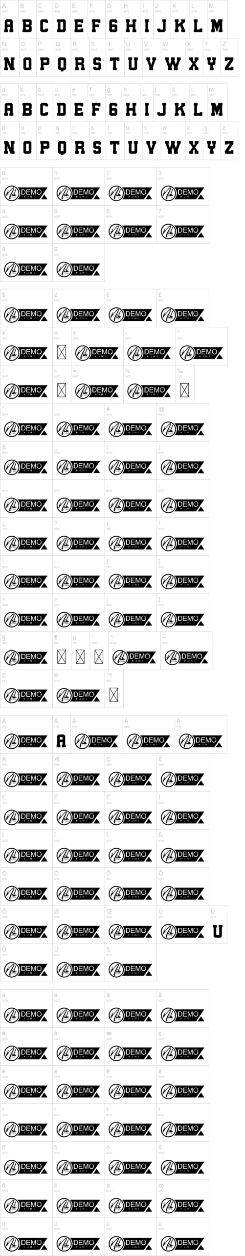 College Games 字体字形表