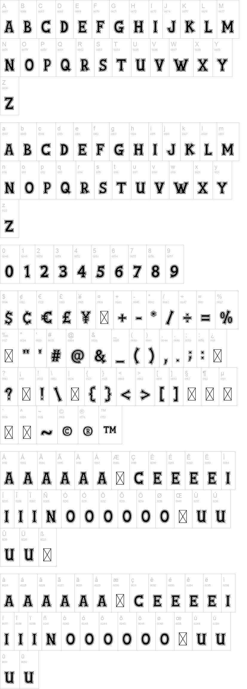 College Squad 字体字形表