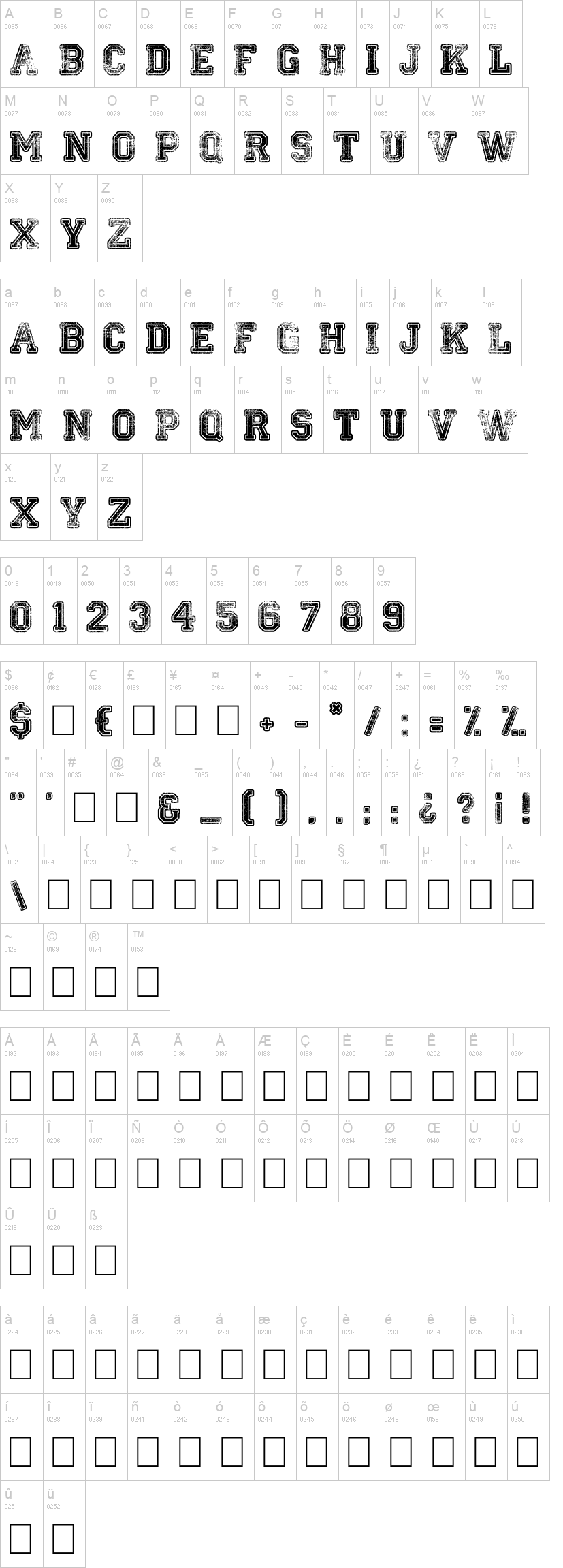 Colleged 字体字形表