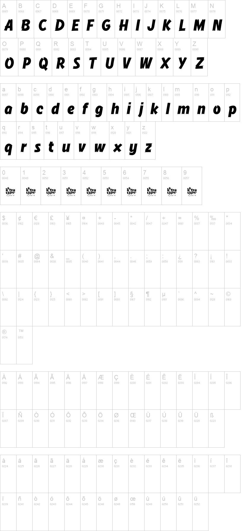 Comic Hero 字体字形表