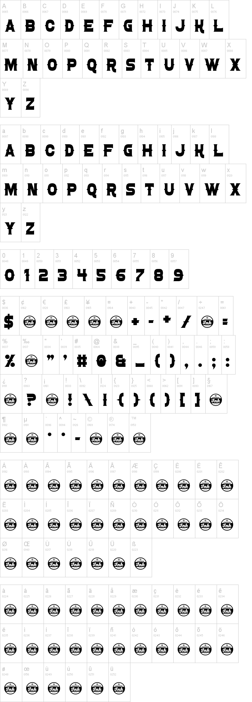 Confetti Western 字体字形表