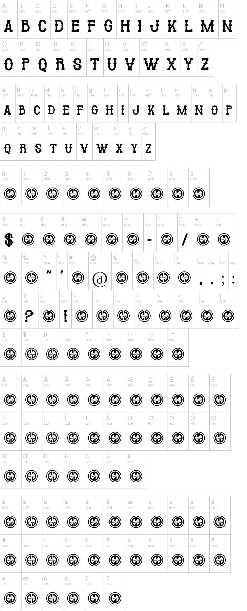 Cowboy Cadaver 字体字形表