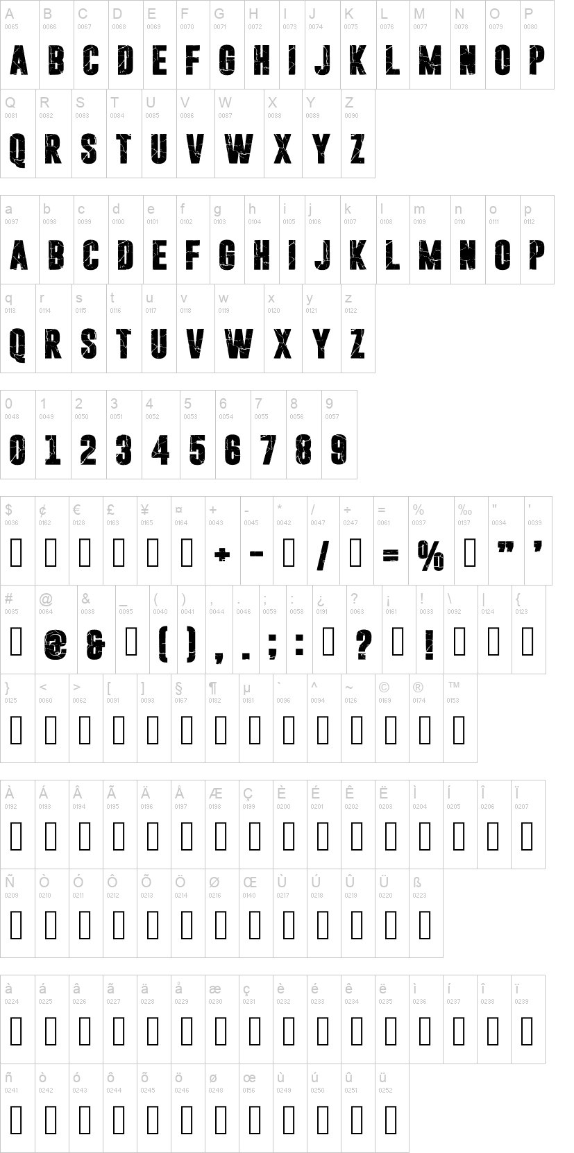 Cracked Bold 字体字形表