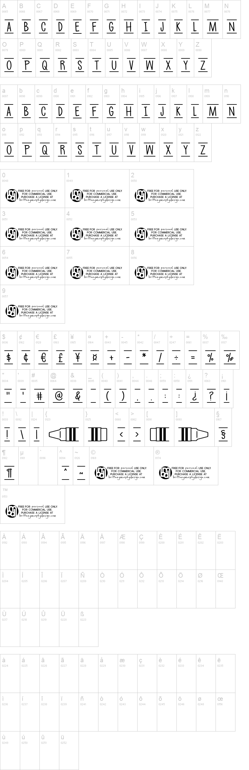Crayonized 字体字形表