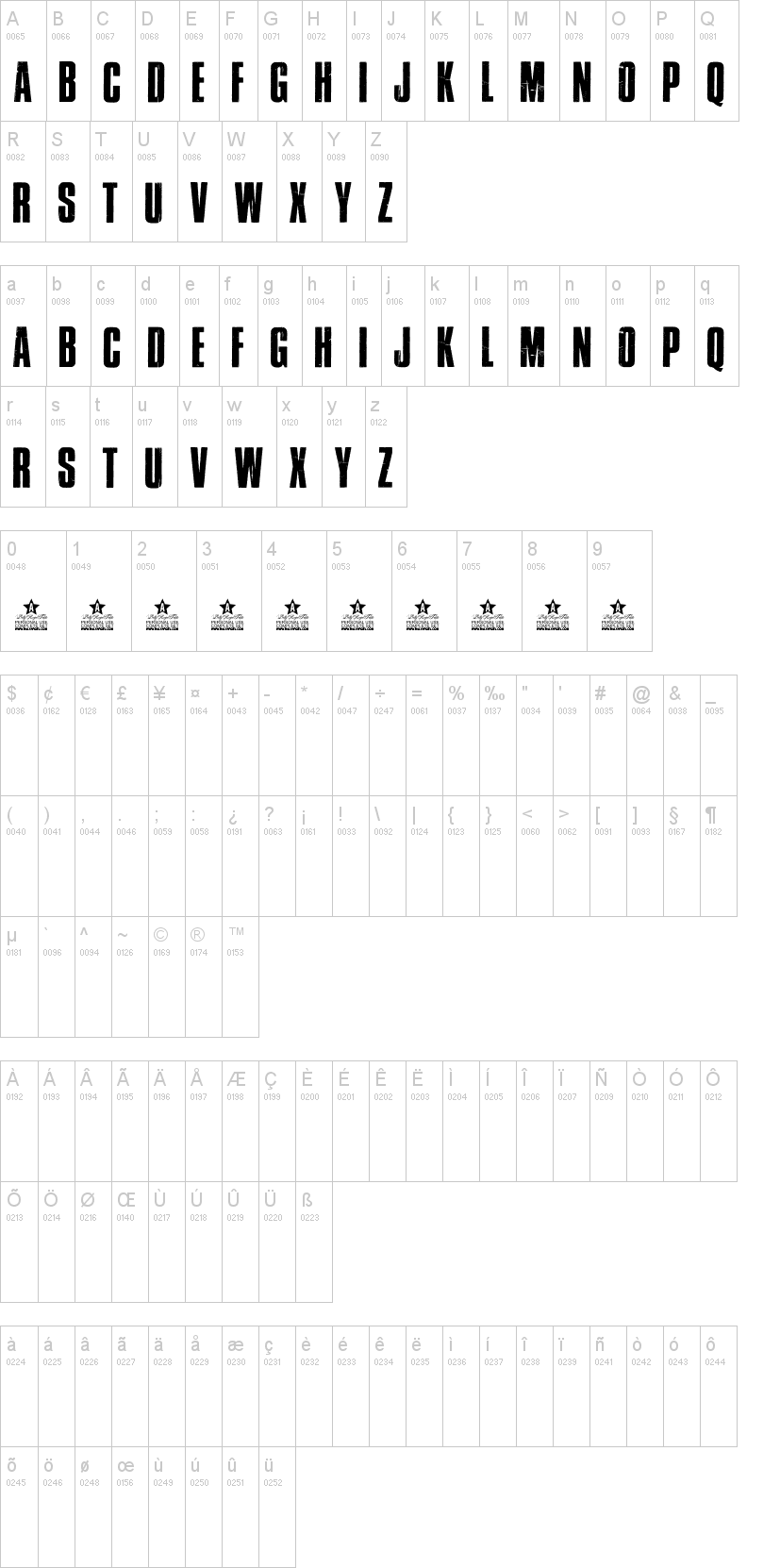 Cross Town 字体字形表