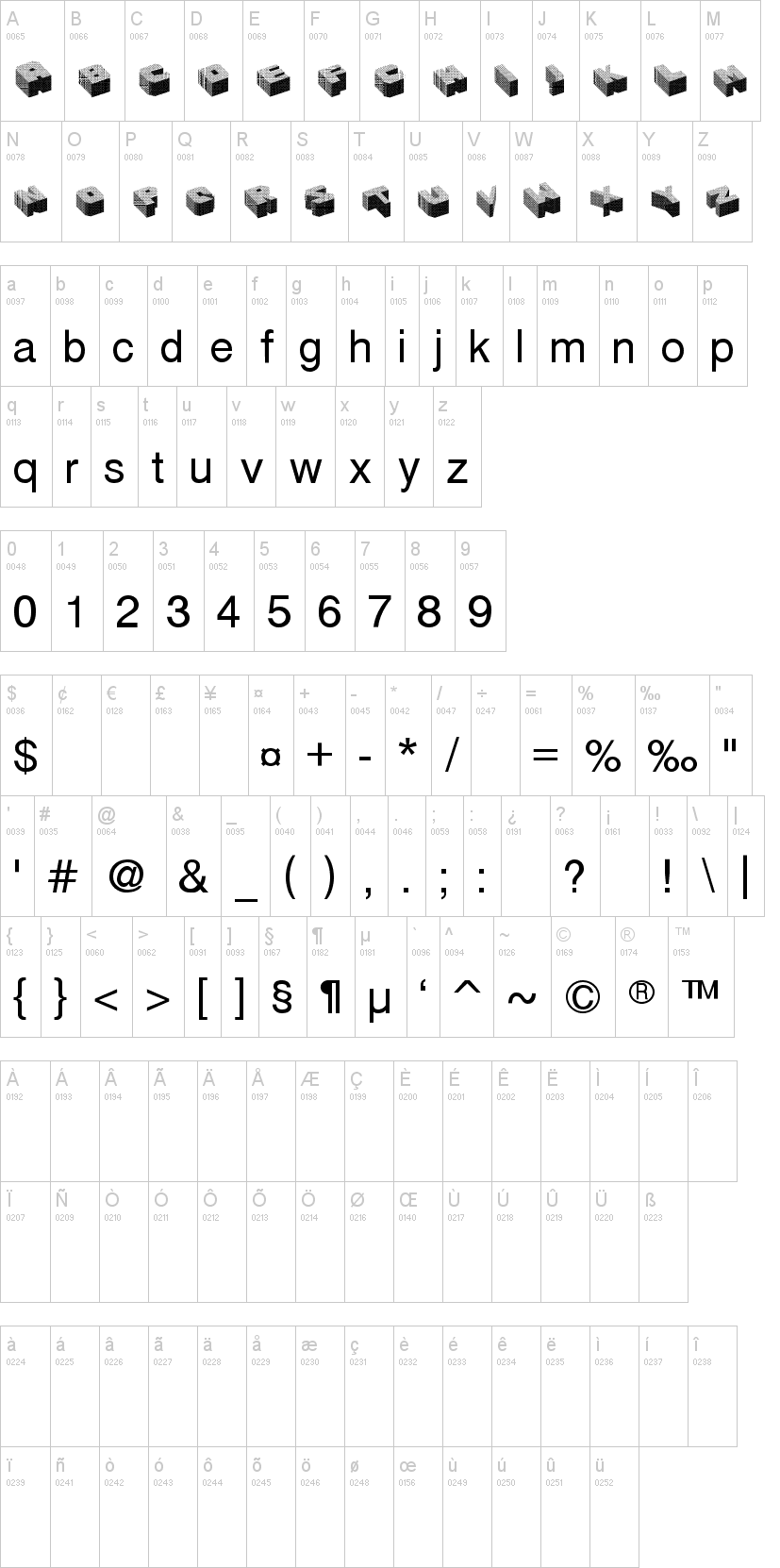 Cubefont 字体字形表