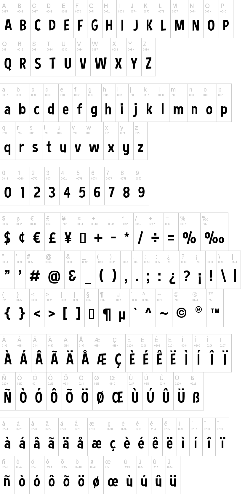 Curse Casual 字体字形表