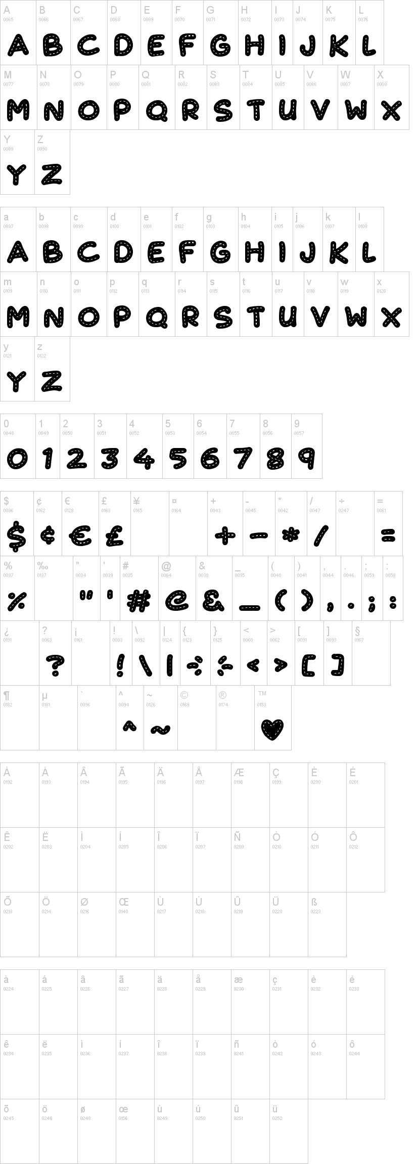 Cute Stitch 字体字形表