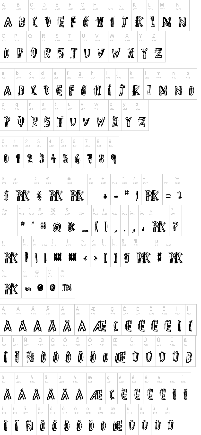 D the Hero 字体字形表
