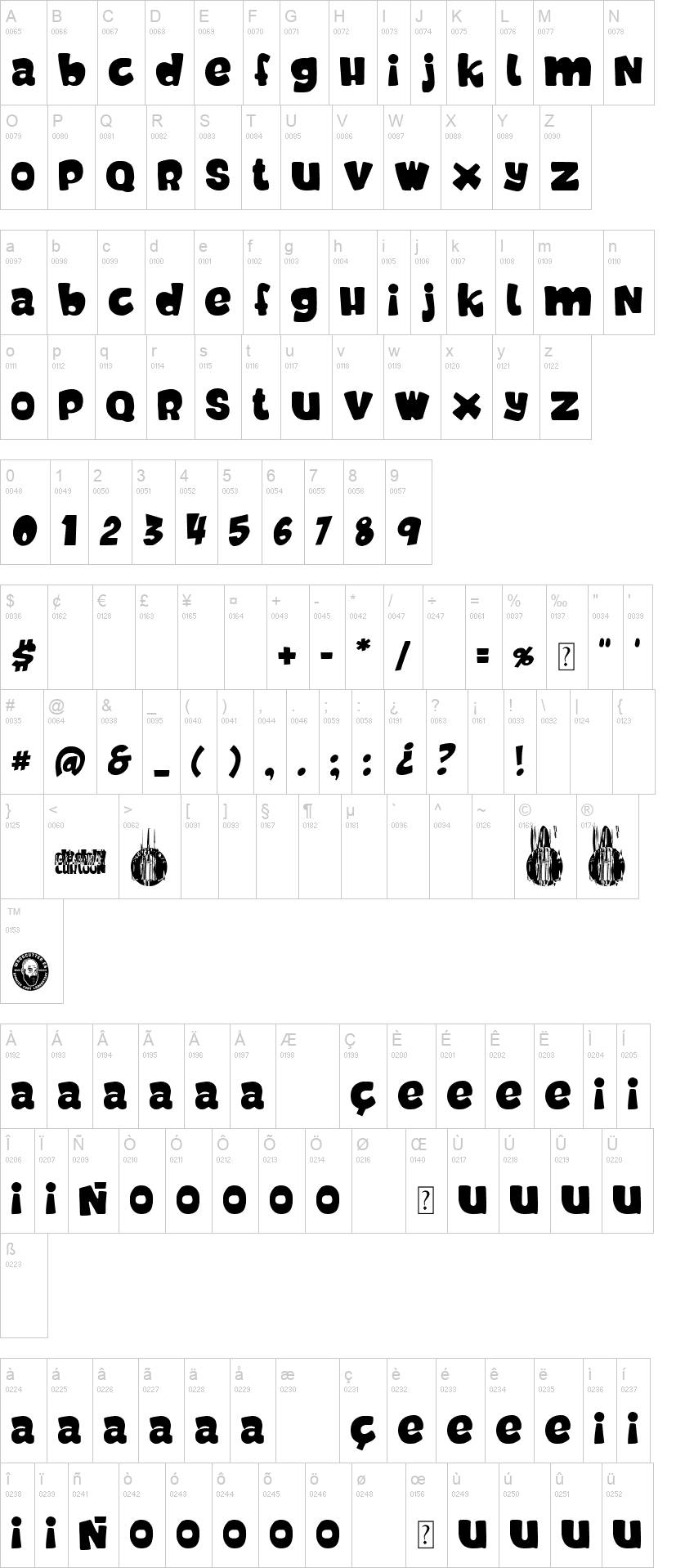 Daddy Cartoon 字体字形表