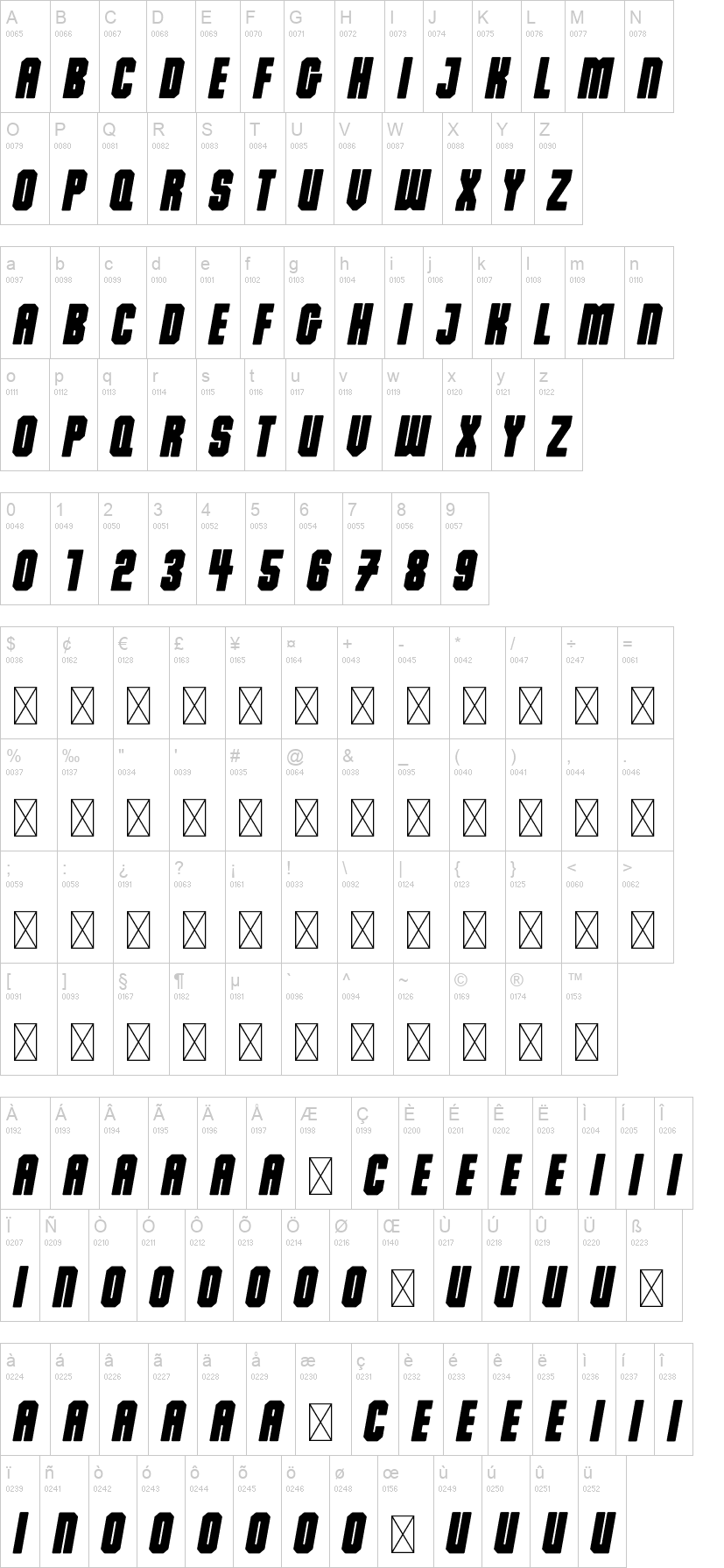 Dalmation 字体字形表