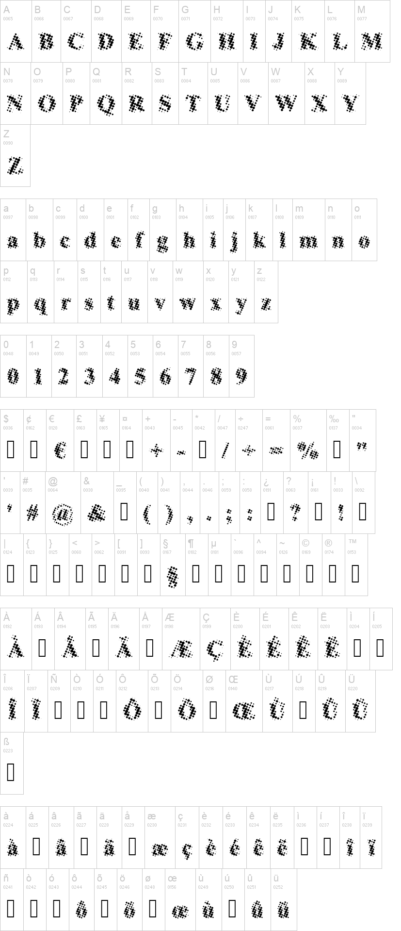 Dot 字体字形表