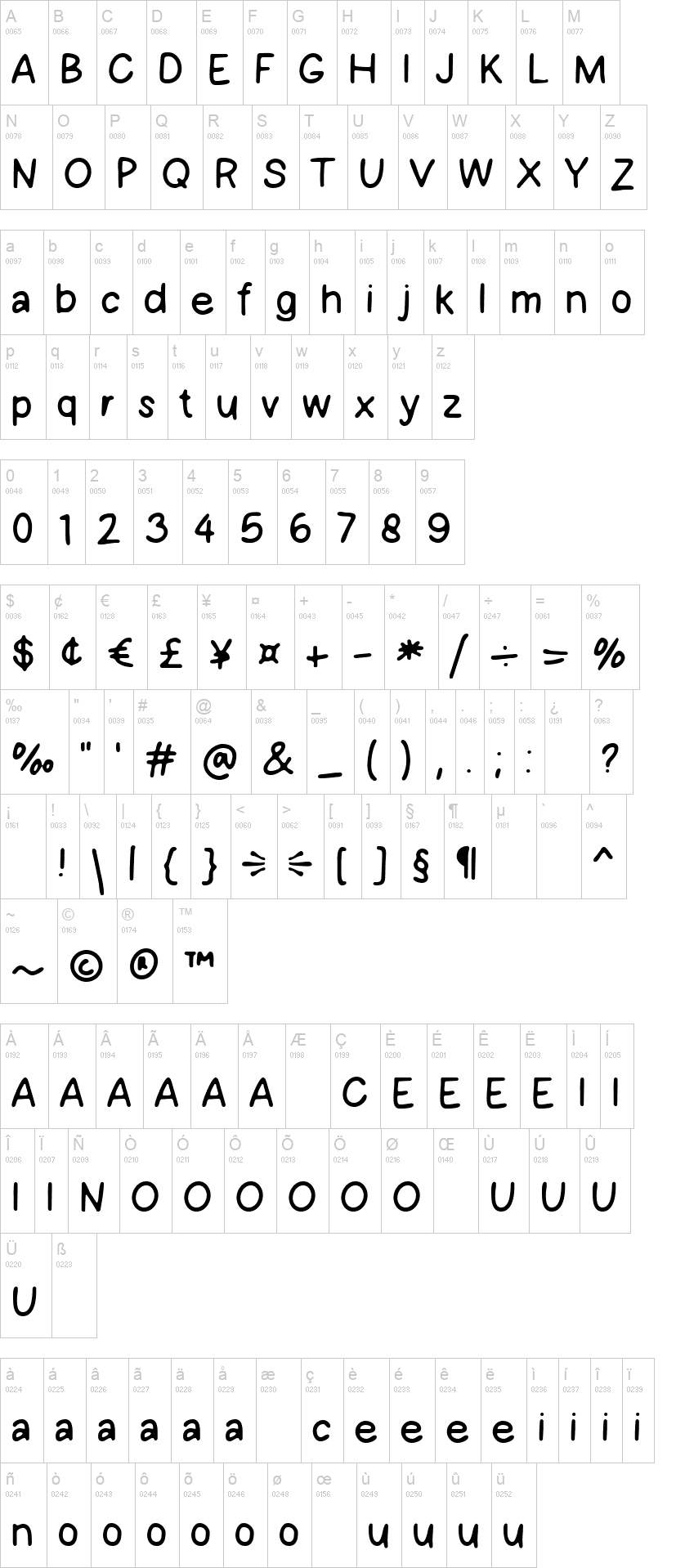 Dreamy 字体字形表