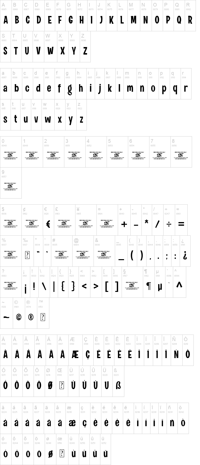 Dumadi 字体字形表