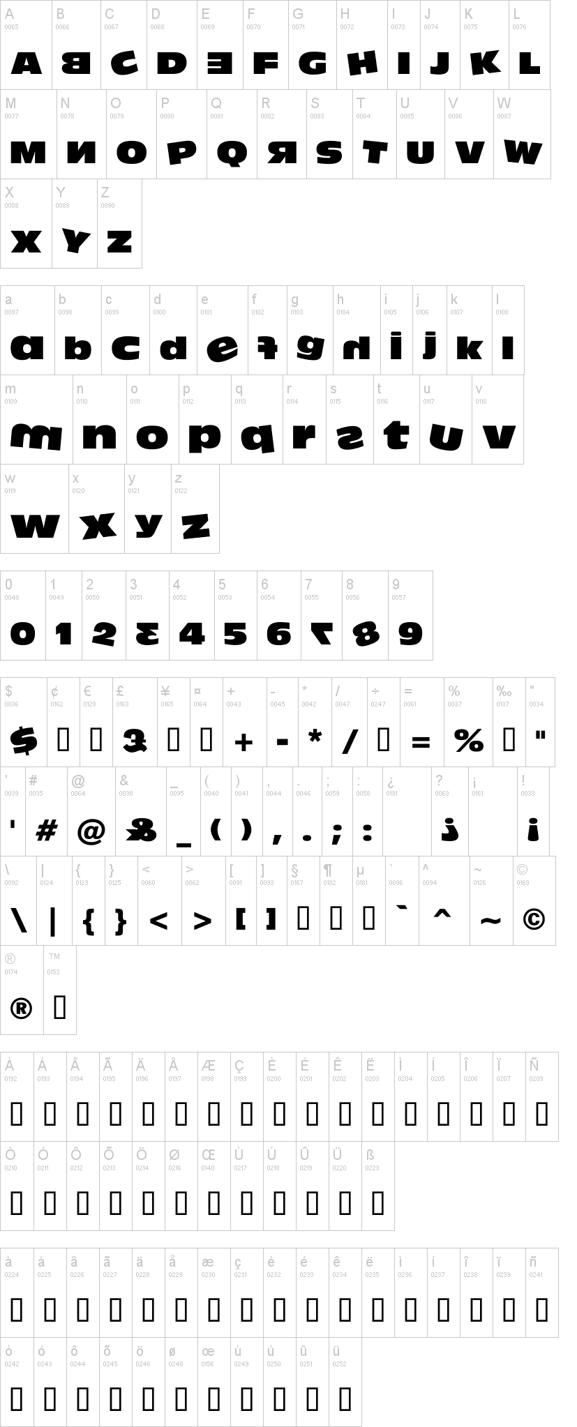 DumbAss 字体字形表