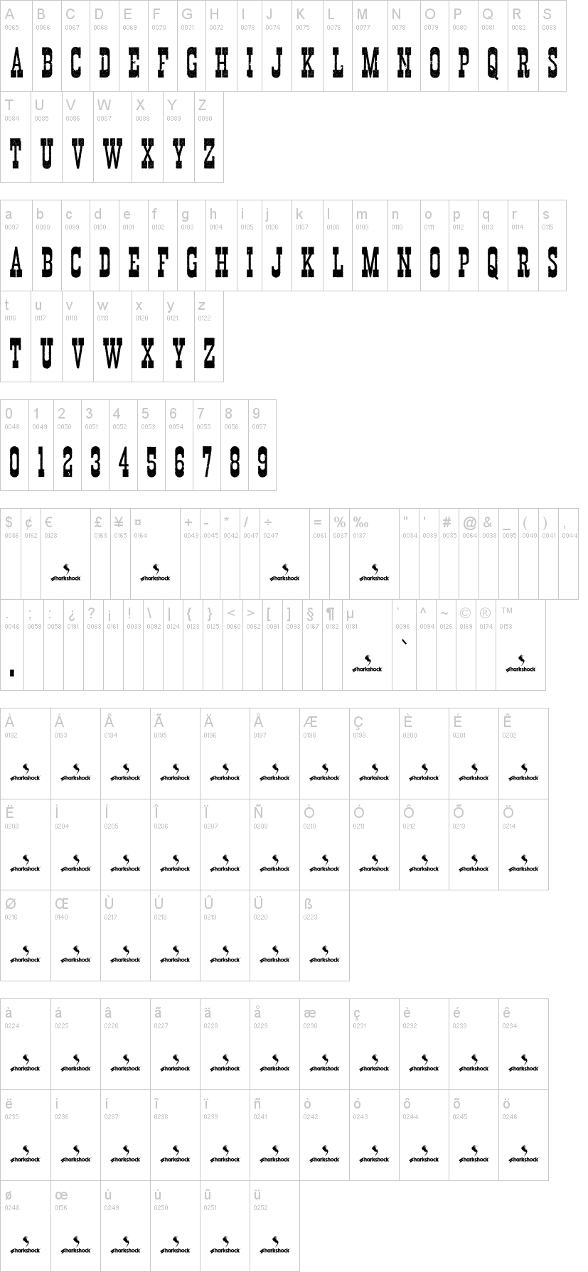 Durango Western 字体字形表