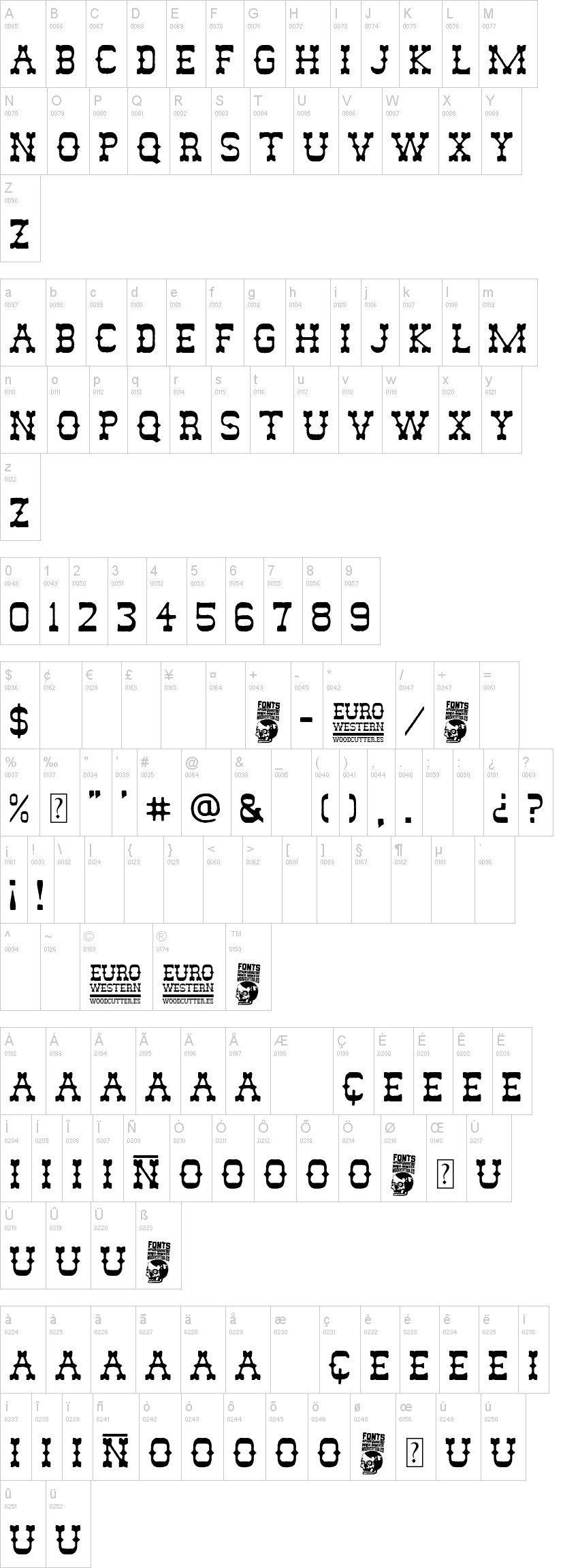 Euro Western 字体字形表